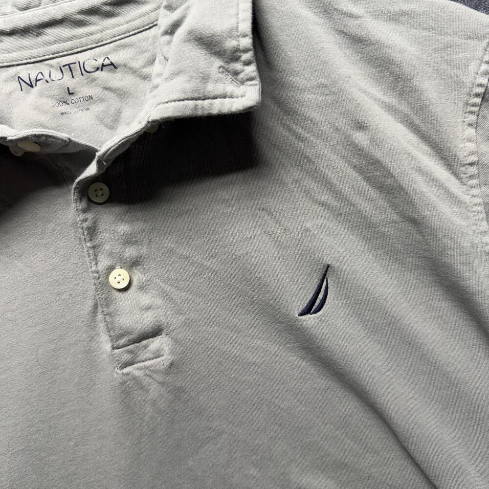 Nautica Polo Shirt Mens L Gray Short Sleeve Cotton Knit Sail Logo - Picture 4 of 10